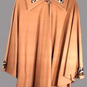 CASHMERE SWING COAT, WITH MERINO WOOL, CAPE-LIKE SLEEVES, FAUX LEOPARD ACCENTS,